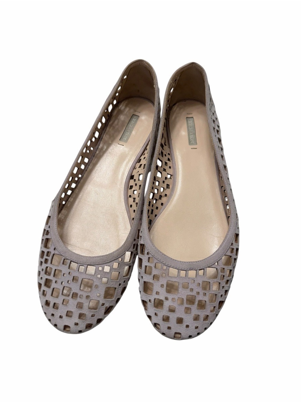 Giorgio Armani Women's Light Gray/Taupe Laser-Cut Suede Ballet Flats Size 38/8
